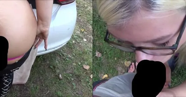 Am Auto in Wetlook Leggings abgefickt und geschluckt!