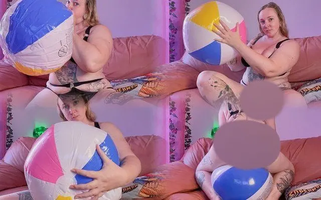 Blasen Sie einen neuen Wasserball im heißen schwarzen Bikini auf