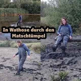 In Wathosen durch den Schlamm