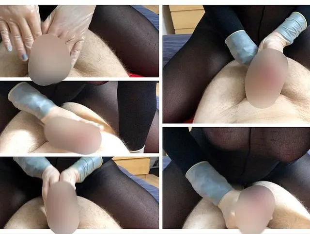 Intensives melken mit transparenten Latexhandschuhen