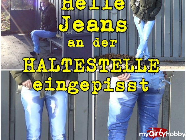 Helle Jeans an der Haltestelle eingepisst