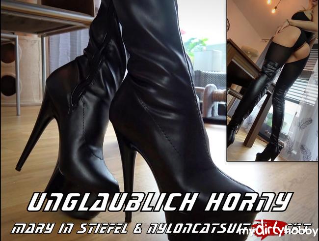 Unglaublich horny! Mary in Stiefel & Nyloncatsuit gefickt!