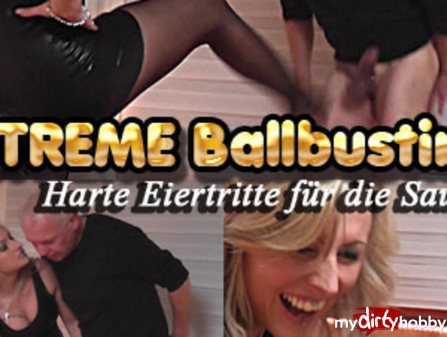 EXTREME Ballbusting! Harte Eiertritte für die dumme Sau!