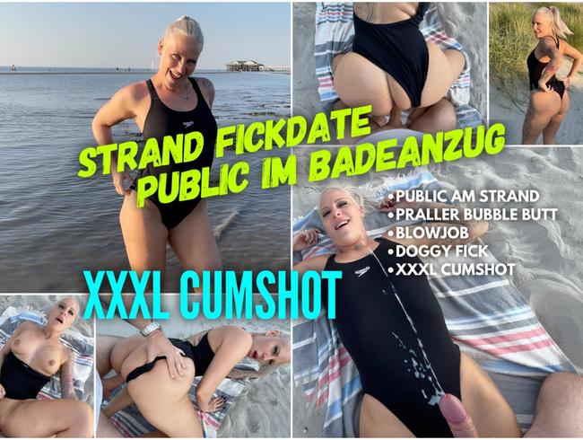 Strand Fickdate public im BADEANZUG | XXXL CUMSHOT