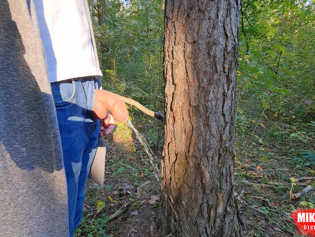 Pissender Junge - unbeschnittener Schwanz im Wald