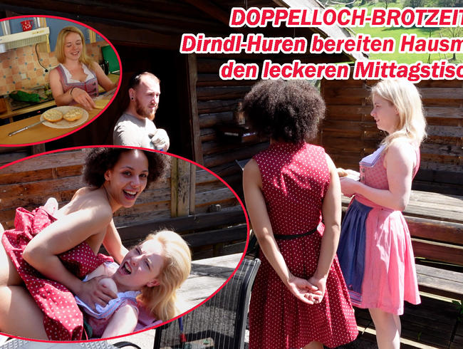 DOPPELLOCH-BROTZEIT! Dirndl-Huren bereiten Hausmeister den leckeren Mittagstisch!